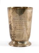 GEORGE V SILVER TANKARD, Cooper Bros & Sons, Sheffield 1929, tapering to low socle foot, engraved