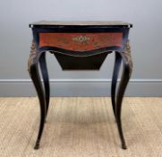 NAPOLEON III STYLE BOULLE INLAID WORK TABLE, veneered in red tortoiseshell/horn and cut brass,