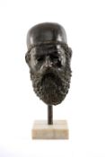 DECORATIVE BRONZE HEAD OF A GREEK PHILOSOPHER, probably Plato, 40cms h, on stand, Provenance: