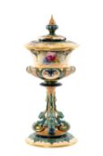 HADLEY'S WORCESTER PORCELAIN PEDESTAL VASE & COVER, c. 1907, shape 206, painted with wild roses,