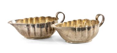 PAIR GEORGE V SILVER SAUCE BOATS, Chester 1923, scalloped oval form, 17cms long, total wt. approx.