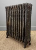 CAST IRON VERONA FREESTANDING RADIATOR, 11 columned, floral, lions and cherubs decoration, brown, 80