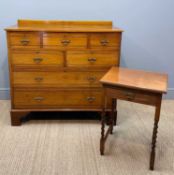 WALNUT & MAHOGANY SEVEN DRAWER CHEST, c. 1900, raised on tall bracket feet with concealed ceramic