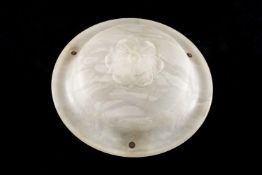 VINTAGE LARGE CARVED ALABASTER PLAFONNIER, light grey 'marbling', centre decorated with carved