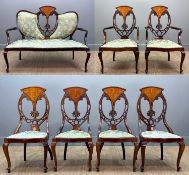 EDWARDIAN MAHOGANY & SATINWOOD MARQUETRY SALON SUITE including, two-seater settee, 108 (h) x 130 (