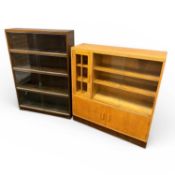 TWO OAK BOOKCASES, 20th century, comprising Minty four-section bookcase with glazed sliding doors,