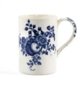 WORCESTER 'NATURAL SPRAYS' MUG, late 18th century, transfer printed in underglaze blue, blue present