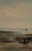ALBERT POLLITT (British, 1855-1926) watercolour - coastal view with fishing boats, horse, cart and