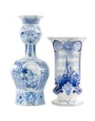 DUTCH DELFT VASE, 18th century, octagonal bottle form with onion bulb neck, panels painted with