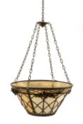 DECORATIVE PRESSED METAL & STAINED GLASS HANGING LIGHT PENDANT, 40cms (diam.) Provenance: private