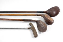 FOUR VINTAGE GOLF CLUBS, comprising R. Forgan, St. Andrews 'Medium Lie', J. Youd, Hoylake driver,
