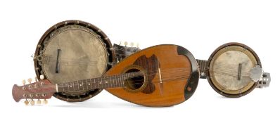 ROSEWOOD BANJOLELE, 93cms (l); Walliostro zither mandolin, 54cms (l); and a Japanese mandolin by