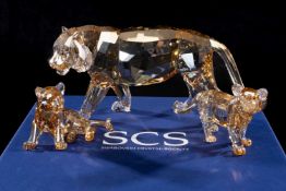SWAROVSKI CRYSTAL SOCIETY ENDANGERED WILDLIFE TIGER & TWO CUBS, all boxed Provenance: private
