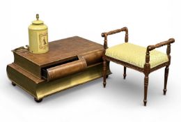 CONTEMPORARY BOOK-DESIGN COFFEE TABLE with two drawers, 42 (h) x 103 (w) x 68cms (d); reproduction