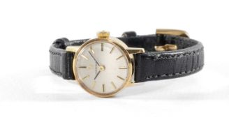 OMEGA LADIES' 18CT GOLD-CASED WRISTWATCH, 16mms case, cal. 484 movement, on leather strap