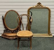 VICTORIAN MAHOGANY TOILET MIRROR, oval plate, carved frame, bow front base with hinged lid, 86 (h) x