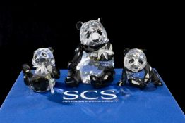 SWAROVSKI CRYSTAL SOCIETY ENDANGERED WILDLIFE PANDAS, panda and cub, and one other cub, both boxed