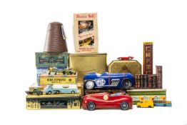 COLLECTOR'S ITEMS, including various tins, played with diecast toys, pocket binoculars, Japanese