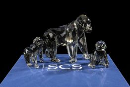 SWAROVSKI CRYSTAL SOCIETY ENDANGERED WILDLIFE GORILLAS, and a baby gorilla, all boxed Provenance: