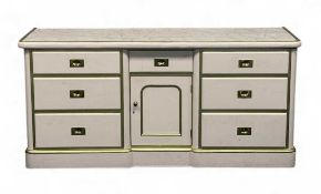 VICTORIAN WHITE PAINTED INVERTED BREAKFRONT DRESSER, with faux marble top, 81.5 (h) x 173 (w) x 58.