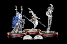 SWAROVSKI CRYSTAL MAGIC OF DANCE FIGURES, Isadora 2002, Antonio 2003, Anna 2004, with stands,