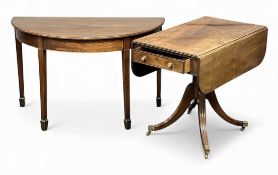 VICTORIAN MAHOGANY PEMBROKE TABLE, 73 (h) x 51/100 (w) x 85cms (d); and a mahogany demi lune