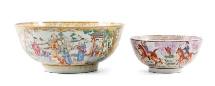 CHINESE EXPORT QIANLONG PERIOD FAMILLE ROSE PUNCH BOWL (1736-95), painted in polychrome enamels,