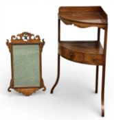 19TH CENTURY MAHOGANY CORNER WASHSTAND, with raised back, drawer to undertier, on splayed