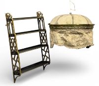 ANTIQUE FRENCH CIEL DE LIT CORONA, gilded brass frame, with embroidered tasselled fabric, 43 (h) x