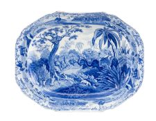 SPODE BLUE & WHITE TRANSFER PRINTED 'SHOOTING A LEOPARD' MEAT PLATE, from the Indian Sporting