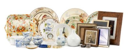 ASSORTED CERAMICS & GLASSWARE, including Waterford crystal dressing table clock, Royal Doulton