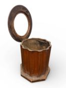 VICTORIAN MAHOGANY FLUTED COAL DEPOT with tole liner, on an octagonal base, 44 (h) x 41cms (diam.)