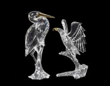 TWO SWAROVSKI SILVER CRYSTAL BIRDS, Bald Eagle and Heron, both boxed Provenance: private