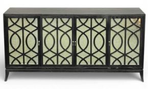 CONTEMPORARY BLACK ASH SIDEBOARD, four doors with mirror backed lattice fronts, 92 (h) x 184 (w) x