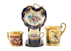 PARIS PORCELAIN GILDED CABINET CUP, c. 1830, decorated with birds, 12cms; further Paris porcelain