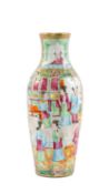CHINESE CANTON PORCELAIN VASE, late 19th century, famille rose enamelled decoration with panels of