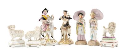 PAIR OF STAFFORDSHIRE COLOURED BISQUE MANDARIN FIGURES, by Ephraim Booth & Sons, 16cms (h); pair