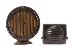 BRITISH TOMSON HOUSTON BROWN BAKELITE CONE RADIO SPEAKER, 34cms (diam.); and Rees Mace brown
