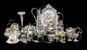 ASSORTED PLATED WARE, including oval swing-handled cake basket, large two-handled sugar basin with