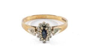 9CT GOLD SAPPHIRE & DIAMOND CLUSTER RING, 1.7g Provenance: private collection Cheshire