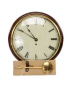 19TH CENTURY MAHOGANY DIAL CLOCK, convex cream painted dial with black Roman numerals, brass bezel