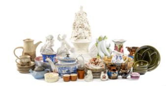 ASSORTED 19TH CENTURY & LATER CERAMICS, including Wemyss vase (A/F), Miles Mason blue and white