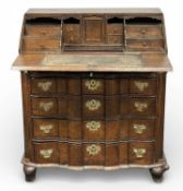18TH CENTURY DUTCH OAK BUREAU, fall front enclosing interior fitted with flight of drawers,