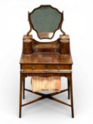 19TH CENTURY MAHOGANY LADIES' DRESSING TABLE, with shaped mirror back, stand having a central drawer