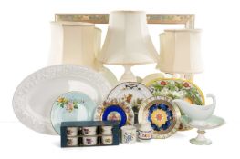 THREE TABLE LAMPS, assorted modern ceramics, Victorian hand-decorated part dessert service, and a