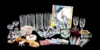 WATERFORD CRYSTAL ELEPHANT, 18.5cms; together with a smaller Waterford crystal elephant, other mixed