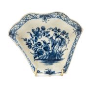 WORCESTER HORS D'OEUVRES TRAY, c. 1760-70, in the Willow Rock Bird pattern, open crescent mark, 9cms