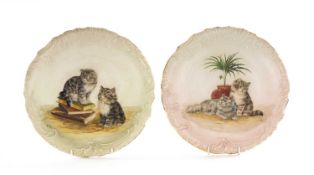 BESSIE BAMBER (active late 19th / early 20th century) pair of hand-decorated Staffordshire plates,