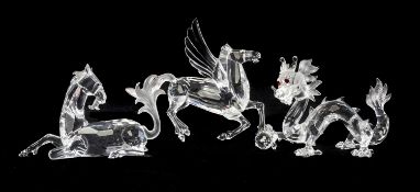 SWAROVSKI CRYSTAL ANNUAL EDITION 'Fabulous Creatures', 1996 The Unicorn, 1997 The Dragon, 1998 The