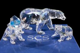 SWAROVSKI CRYSTAL SOCIETY SIKU POLAR BEAR, with certificate of authenticity, and two cubs, both